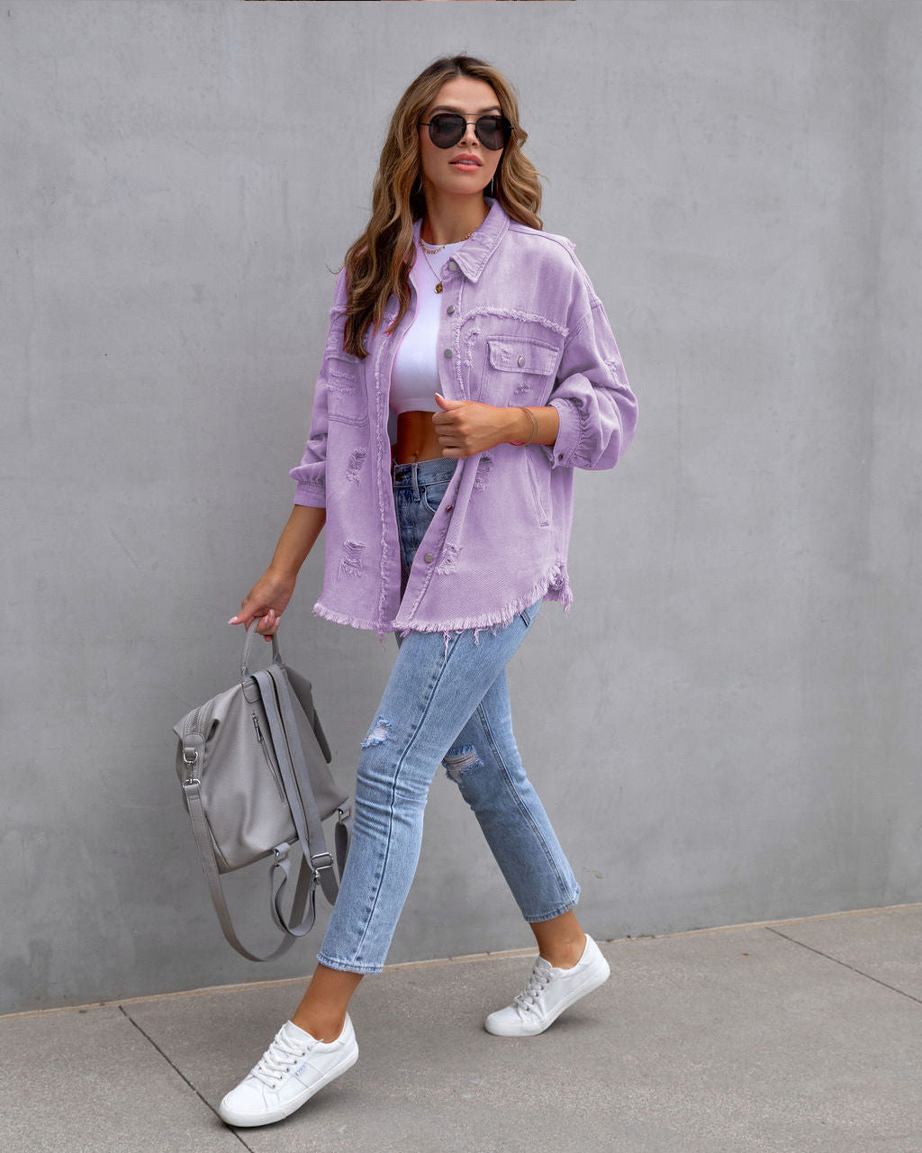  Ripped Denim Shirt Jacket - Shirts & Tops - DYAVOR® 