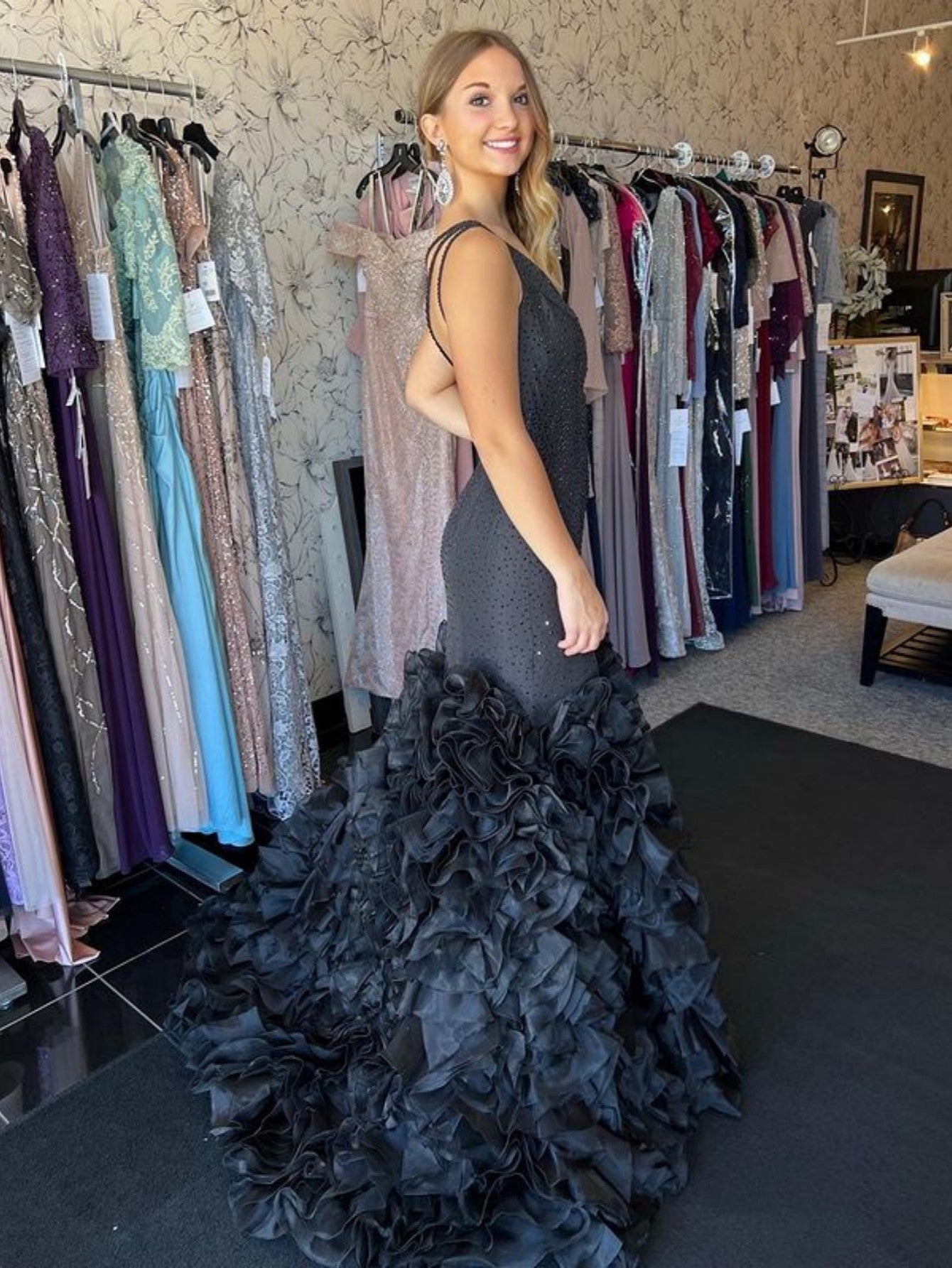  Mermaid Black One Shoulder Tiered Seqins Long Prom Dress - Prom Dress - DYAVOR® 