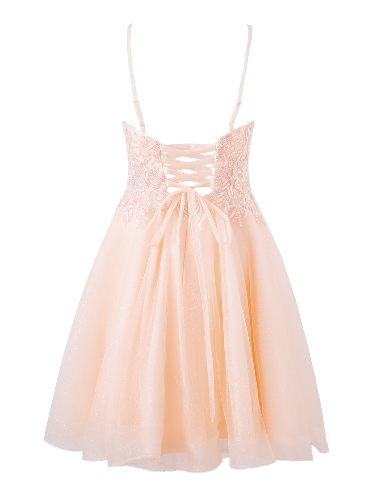  Grace | A-line Short Spaghetti Strap Glitter Tulle Homecoming Dress - Cocktail Dress - DYAVOR® 