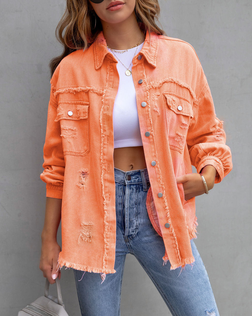  Ripped Denim Shirt Jacket - Shirts & Tops - DYAVOR® 