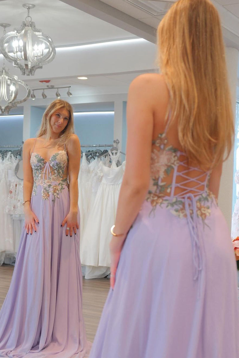  Lilac Sweetheart Chiffon Long Prom Dresses with Appliques - Prom Dress - DYAVOR® 