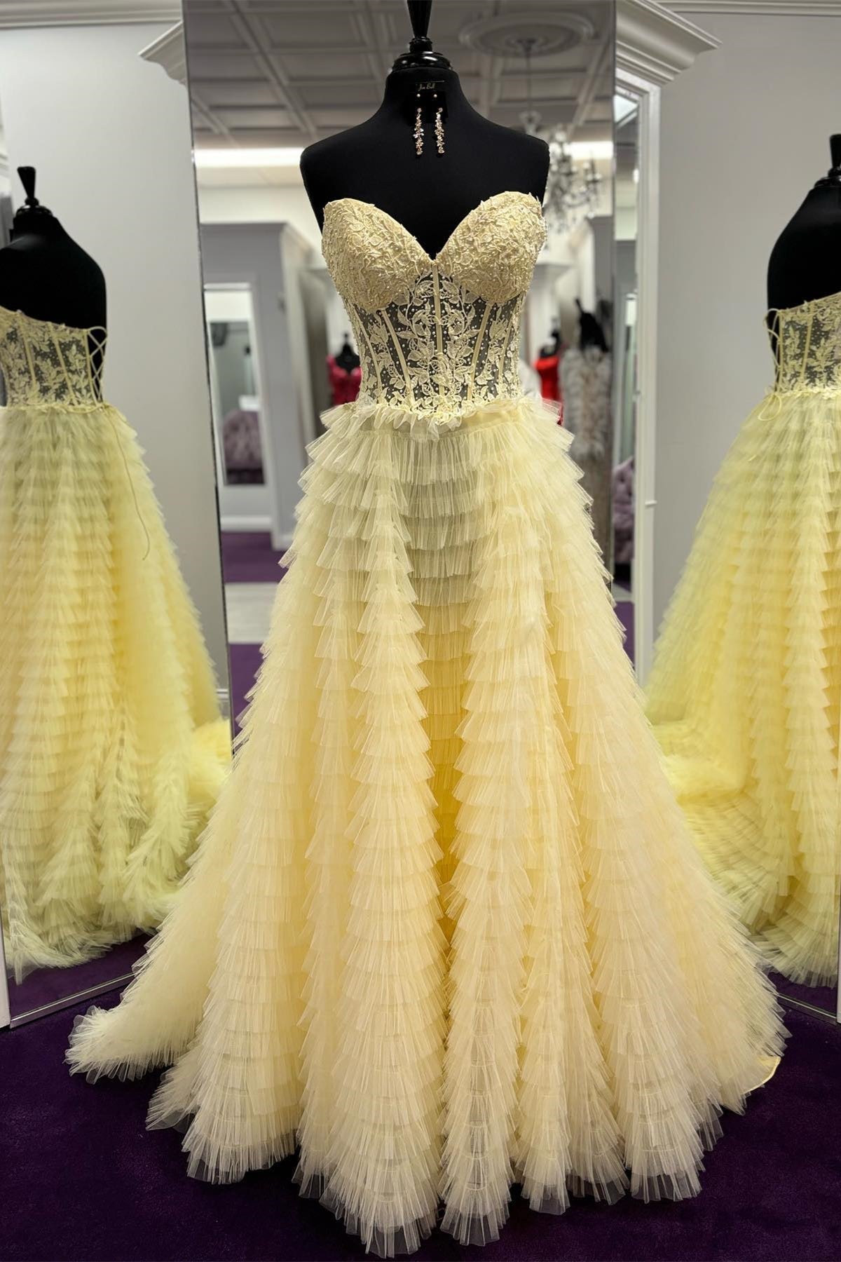  Addilyn |A-line Strapless Multi-Layers Tulle Prom Dress with Slit - Prom Dress - DYAVOR® 