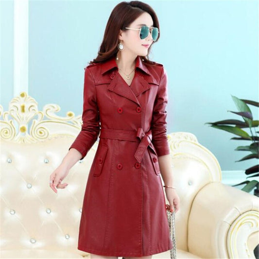  Leather Trench Coat Slim Fit - Coats & Jackets - DYAVOR® 