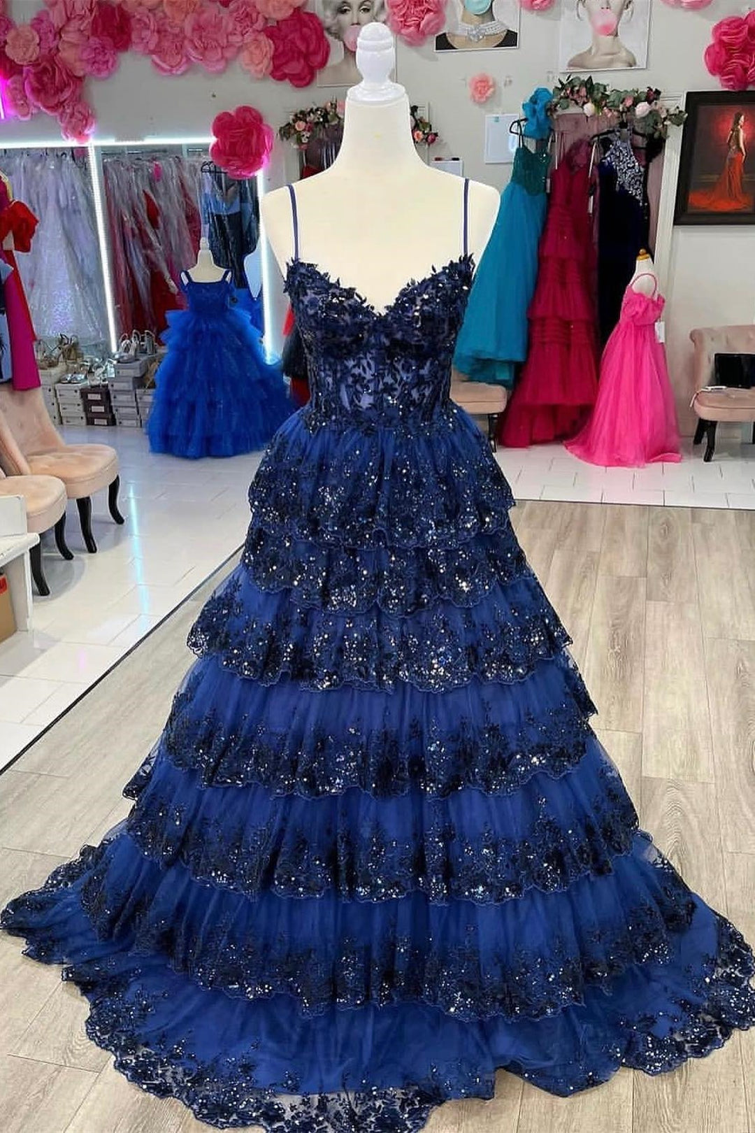  Maryam |A Line Spaghetti Straps Tiered Lace Prom Dress - Prom Dress - DYAVOR® 