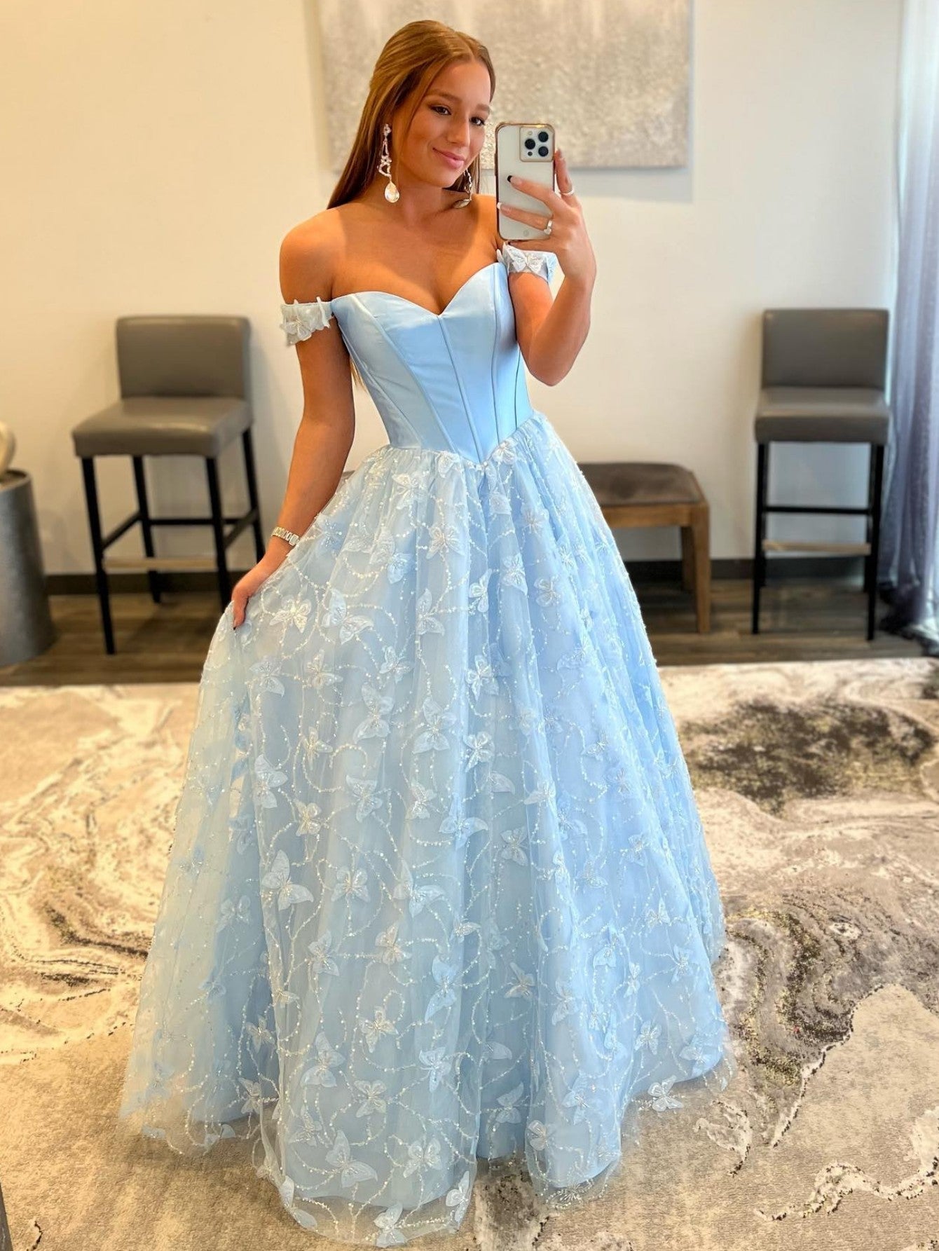  Anaya |A Line Off the Shoulder Satin Lace Prom Dress - Prom Dress - DYAVOR® 