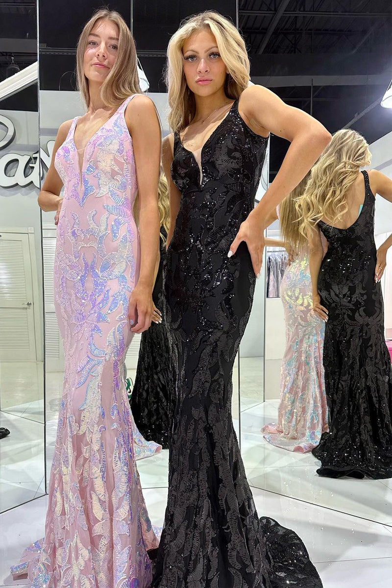  Bonnie |Mermaid V Neck Sequined Lace Long Prom Dress - Prom Dress - DYAVOR® 