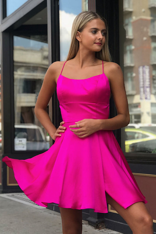  Gloria |A-line Spaghetti Straps Satin Homecoming Dress - Homecoming Dress - DYAVOR® 