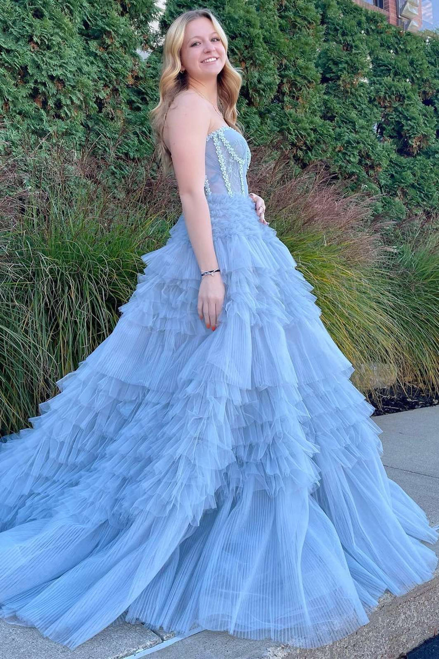  Jazlyn |Princess A-line Strapless Tiered Tulle Prom Dress - Prom Dress - DYAVOR® 