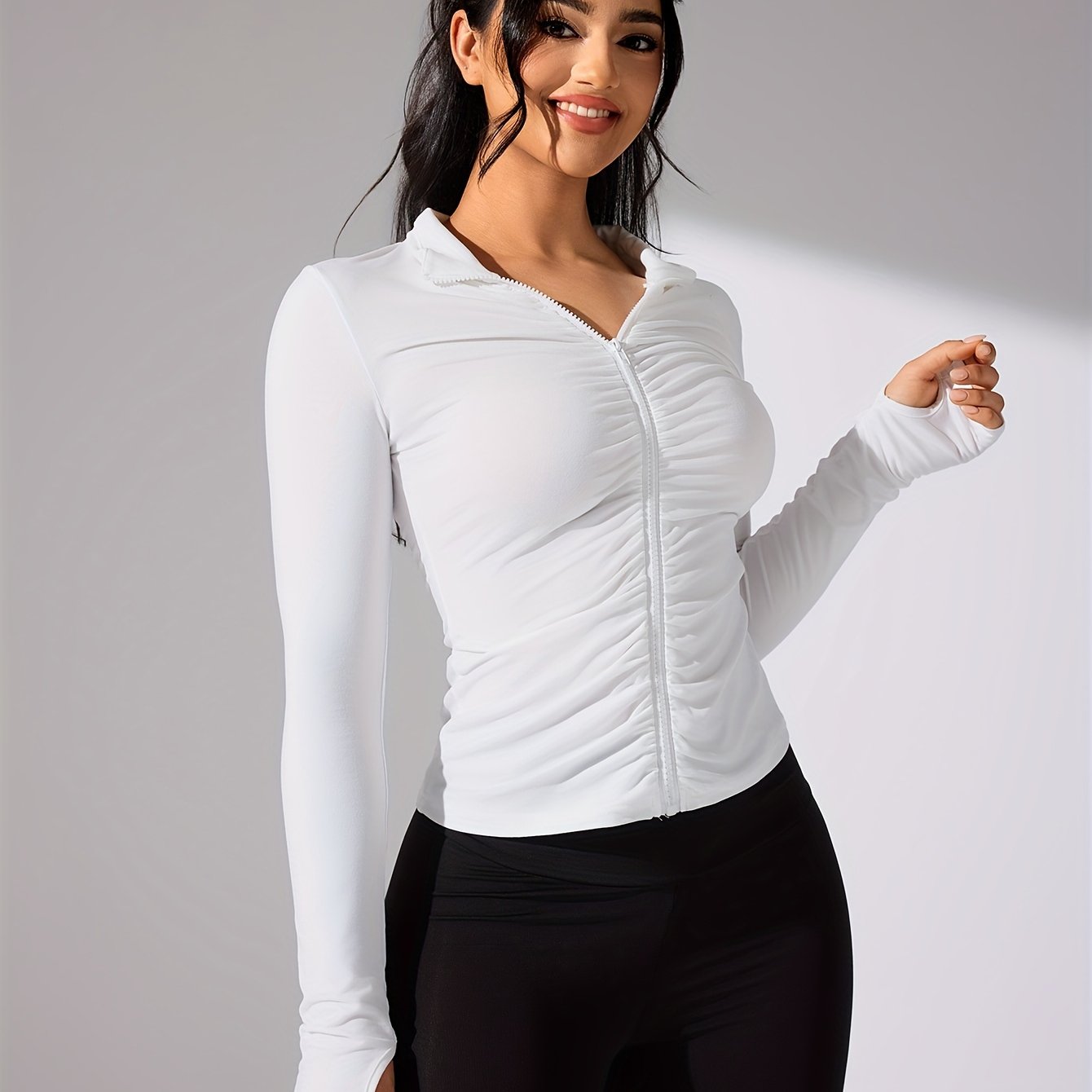  Nina | Solid color casual sports jacket with long sleeve and full zipper - 07/112024 1 - DYAVOR® 