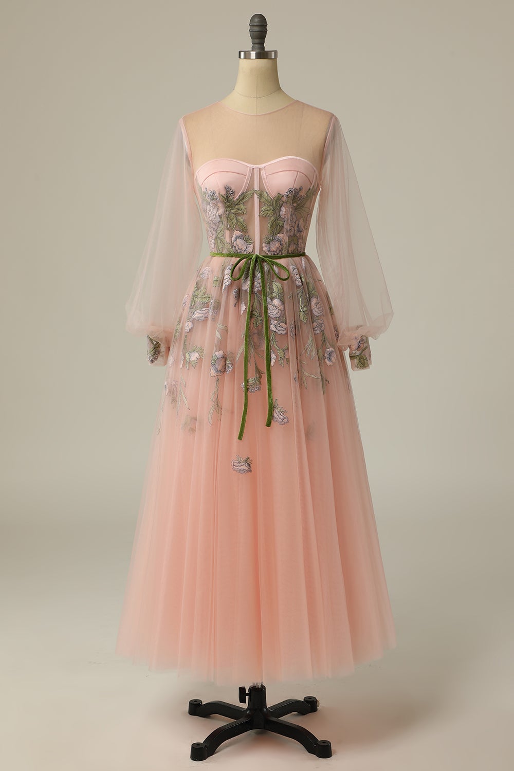  Meilani |A Line Scoop Long Sleeve Tulle Prom Dress with Floral Embroidery - Prom Dress - DYAVOR® 