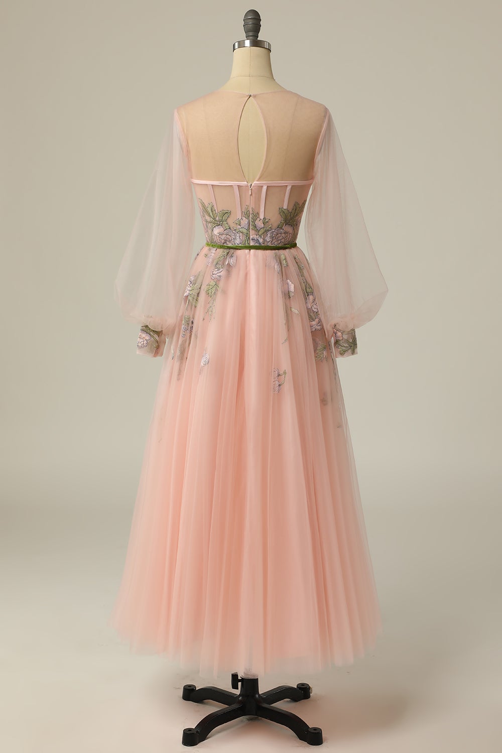  Meilani |A Line Scoop Long Sleeve Tulle Prom Dress with Floral Embroidery - Prom Dress - DYAVOR® 