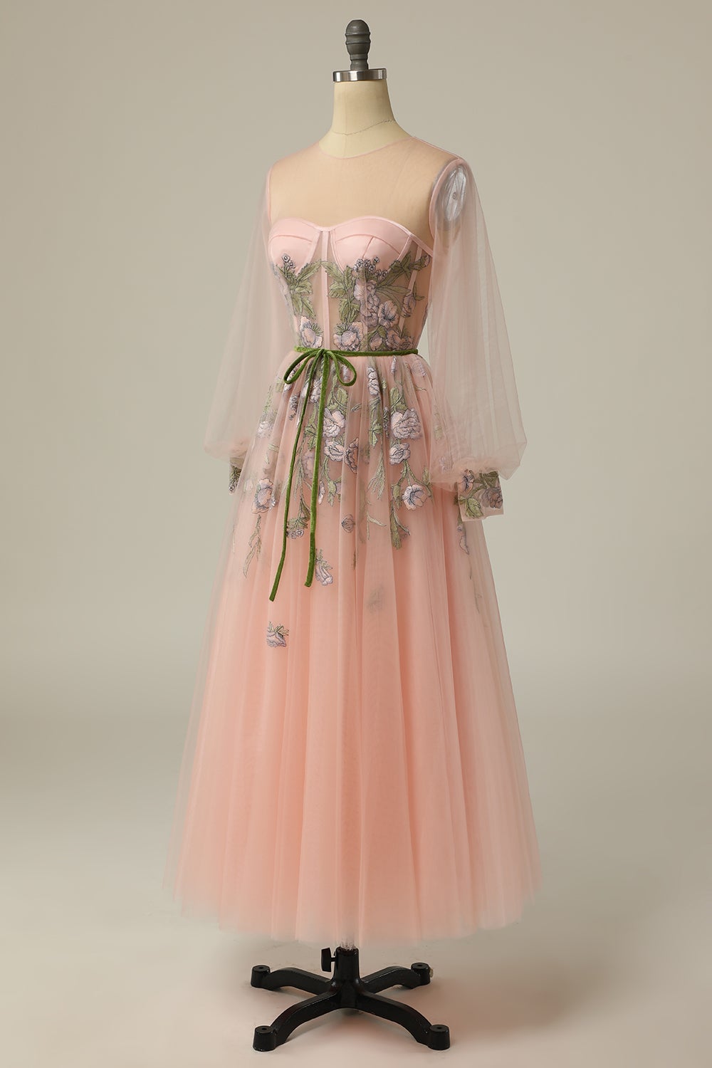 Meilani |A Line Scoop Long Sleeve Tulle Prom Dress with Floral Embroidery - Prom Dress - DYAVOR® 