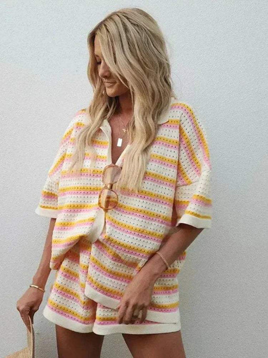  T-shirt and Pants Set - Casual Stripes - Breathable Cotton - Perfect for Summer Days - 05/112024 1 - DYAVOR® 