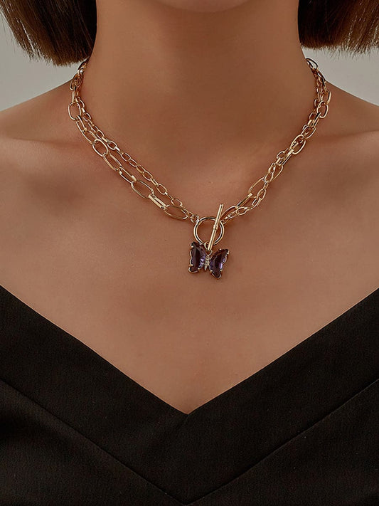 Crystal Butterfly Pendant Necklace MSE00131