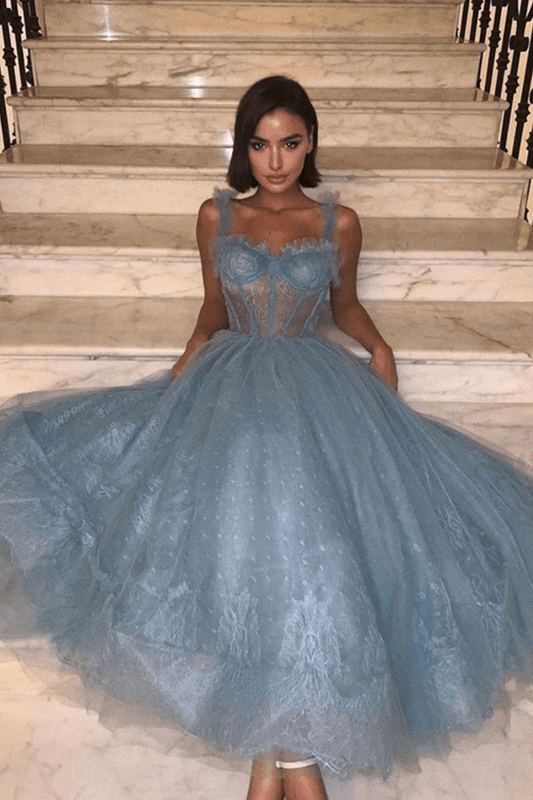  Angel | Gray Blue Tulle Lace Formal Dress Prom Dress Tulle Lace Evening Dress - Prom Dress - DYAVOR® 