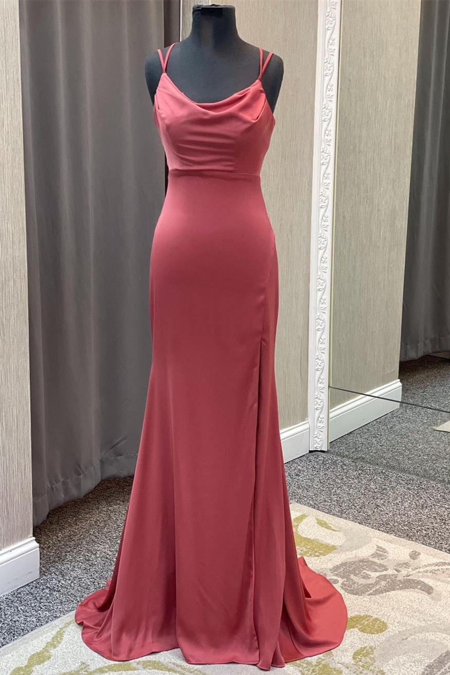  Legacy | Mauve Mermaid Cowl Neck Straps Long Prom Dress - Prom Dress - DYAVOR® 