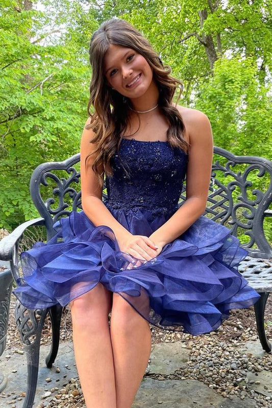  Xandra |A-line Lace Appliques Organza Short Homecoming Dress - Homecoming Dress - DYAVOR® 
