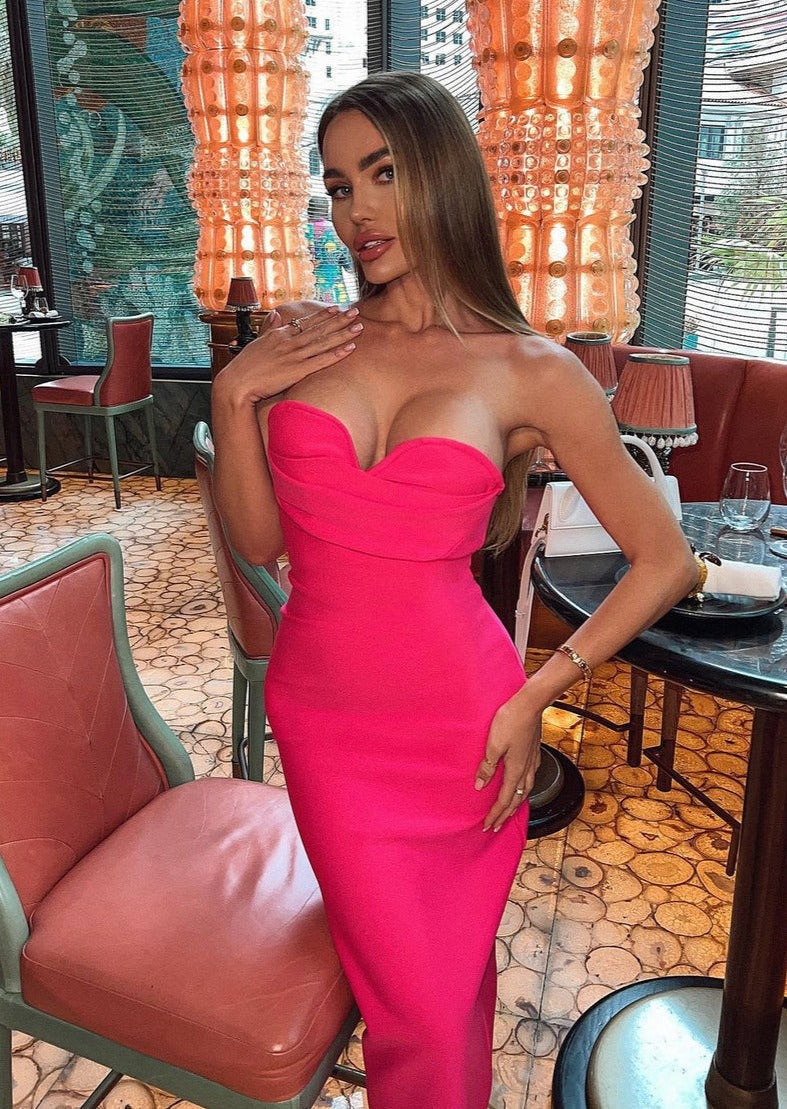  Pink Midi Dress with Open Shoulders -  - DYAVOR® 