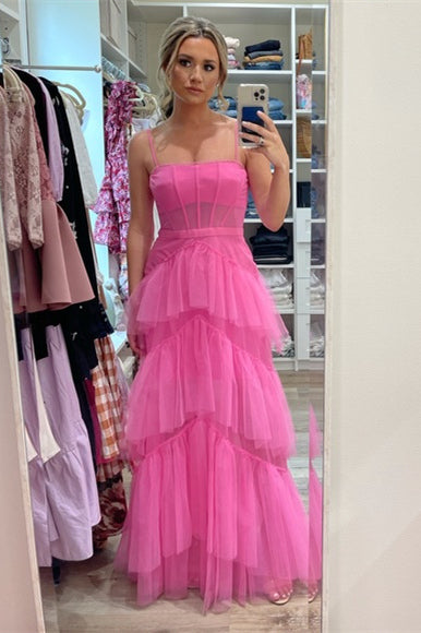  Princess Hot Pink Tiered Tulle Prom Dress - prom dress - DYAVOR® 