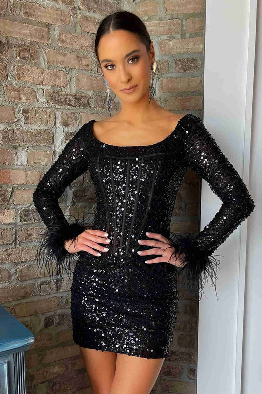 Minerva |Sheath Sequins Homecoming Dress with Long Sleeves