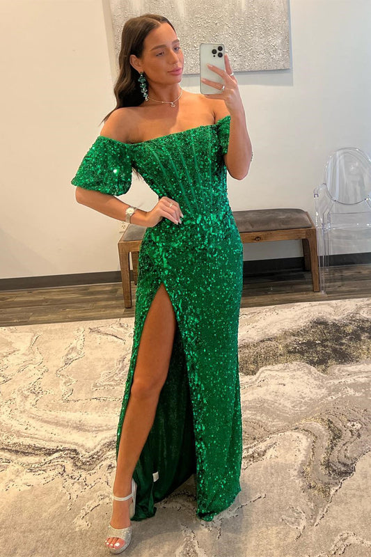  Michelle |Sheath Off-the-Shoulder Sequins Long Prom Dress - Prom Dress - DYAVOR® 