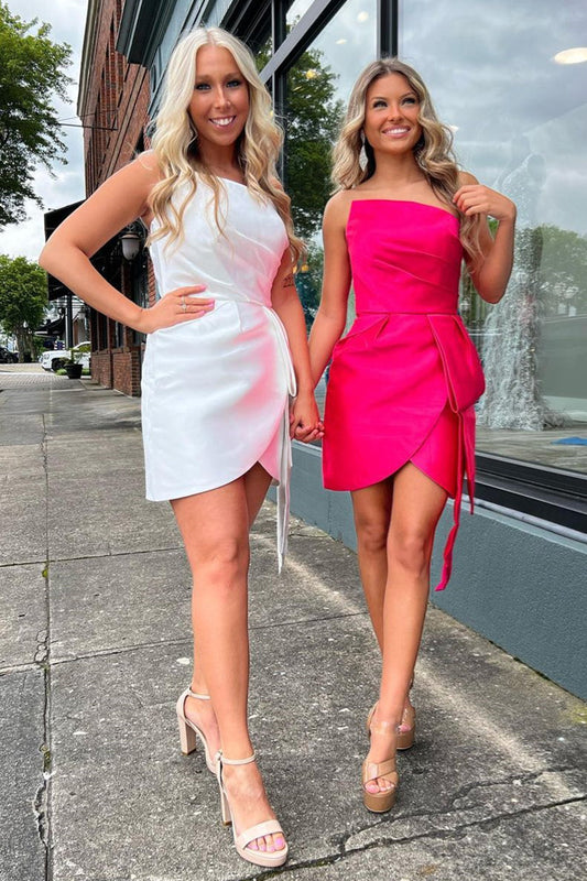  Val |Sheath Strapless Faux-Wrap Satin Homecoming Dress - Homecoming Dress - DYAVOR® 