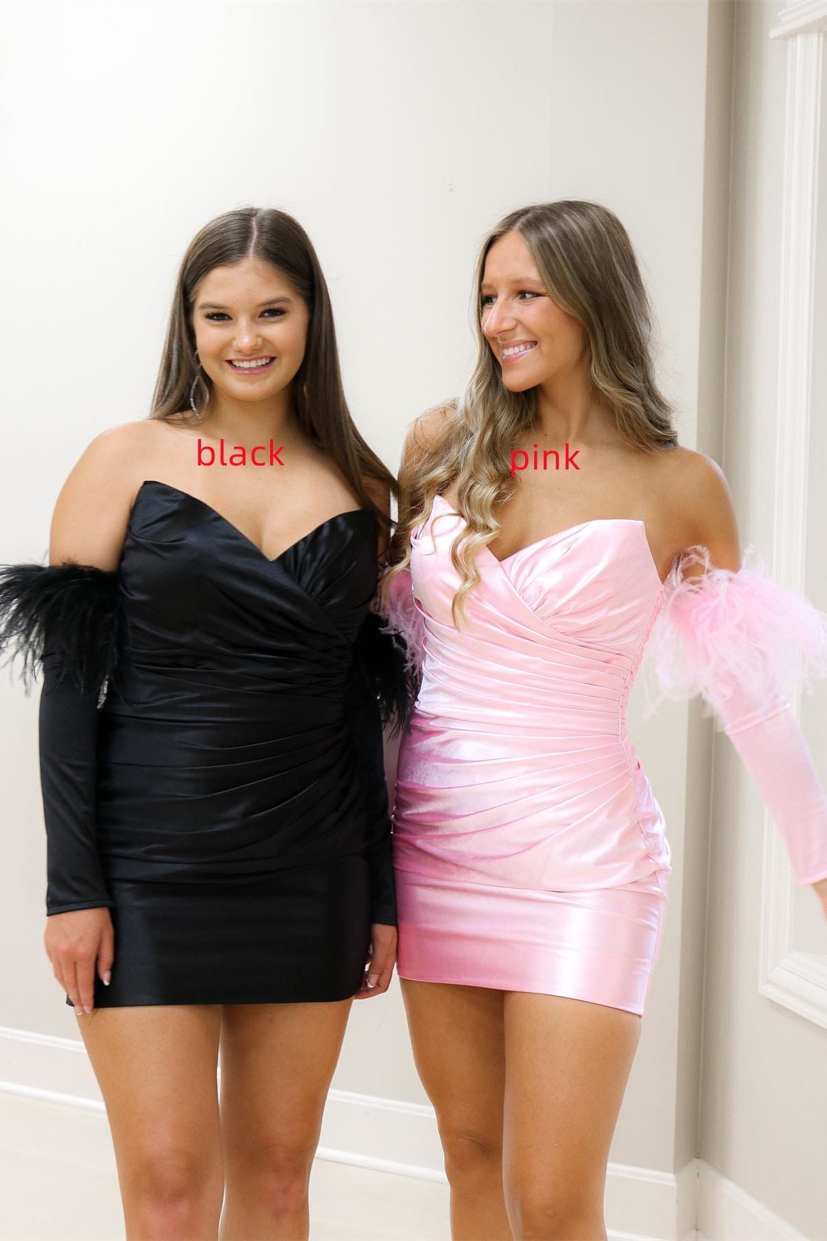  Rosalyn |Sheath Satin Strapless Homecoming Dress with Long Sleeves - Homecoming Dress - DYAVOR® 