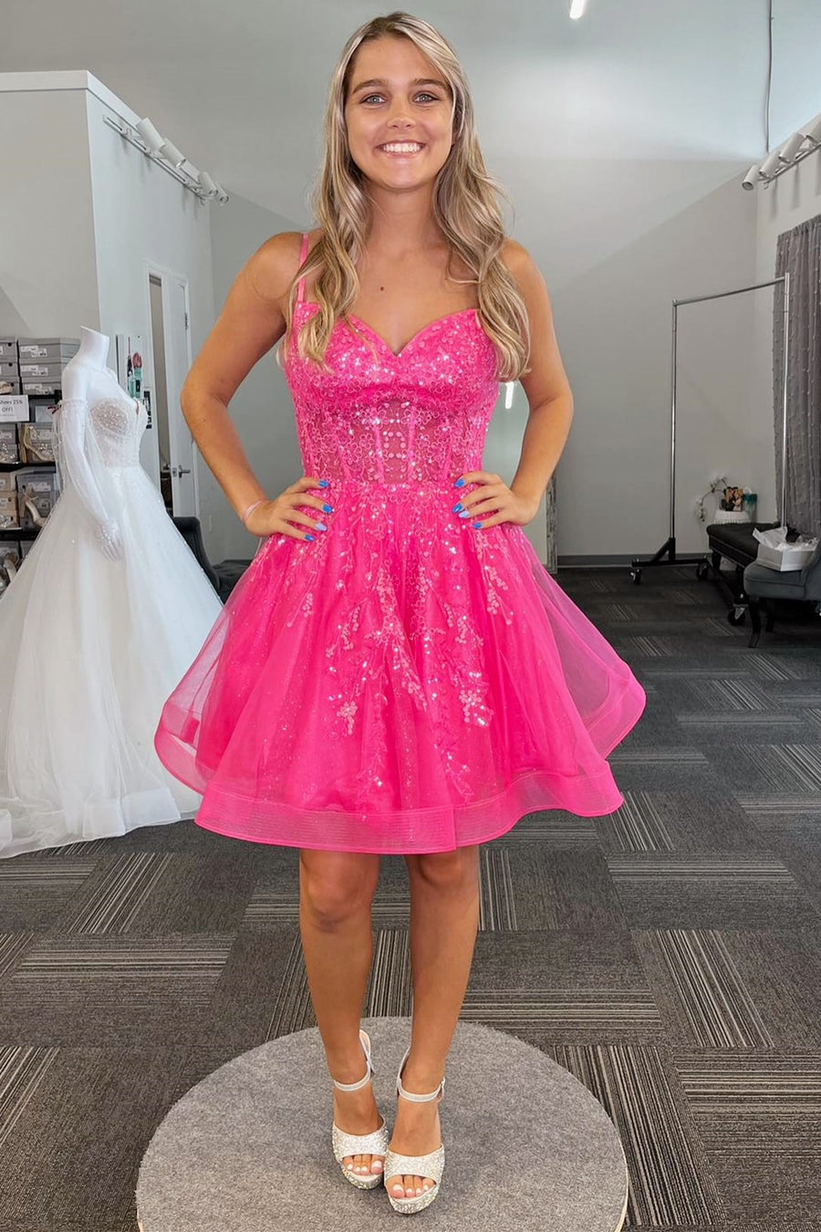  Mila |A-line Spaghetti Straps Sequins Tulle Homecoming Dress - Dresses - DYAVOR® 
