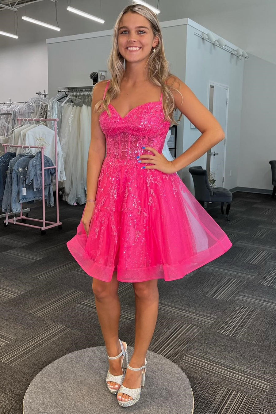  Mila |A-line Spaghetti Straps Sequins Tulle Homecoming Dress - Dresses - DYAVOR® 