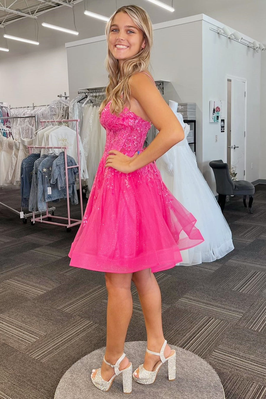  Mila |A-line Spaghetti Straps Sequins Tulle Homecoming Dress - Dresses - DYAVOR® 