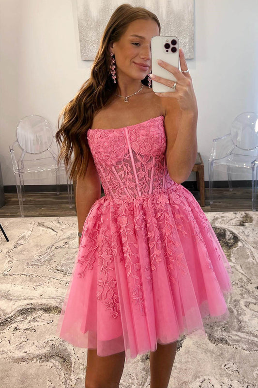  Petunia |A-Line Tulle Lace Homecoming Dress with Appliques - Homecoming Dress - DYAVOR® 