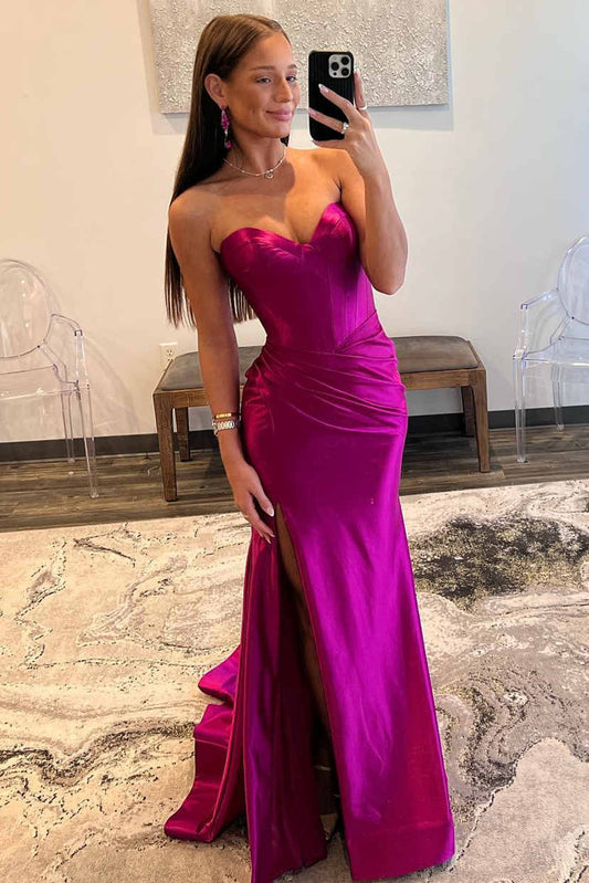 Abby |Mermaid Sweetheart Satain Prom Dress with Slit