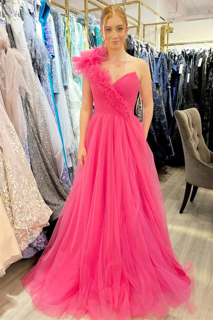  Delaney |A-Line One Shoulder Long Tulle Prom Dress with Ruffles - Prom Dress - DYAVOR® 
