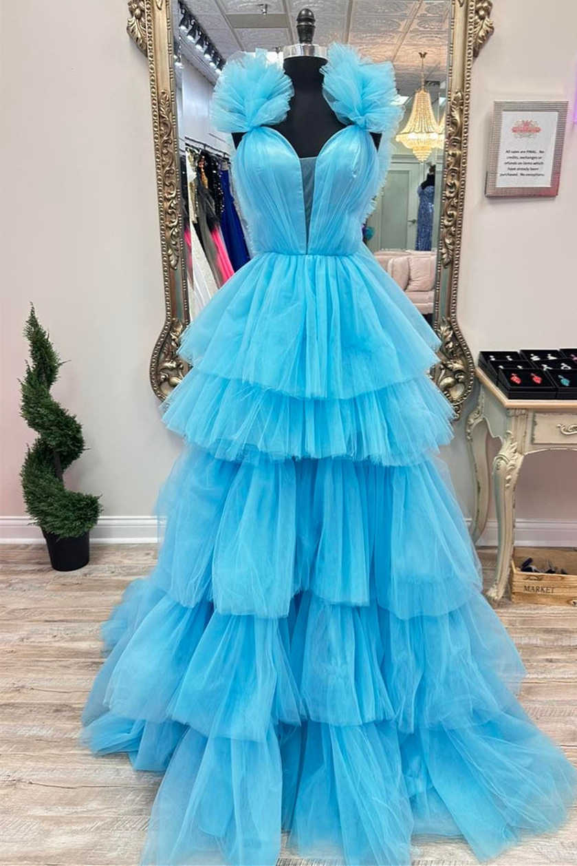  Bernice | Light Blue Ruffle Straps A-Line Tiered Prom Dress - Prom Dress - DYAVOR® 