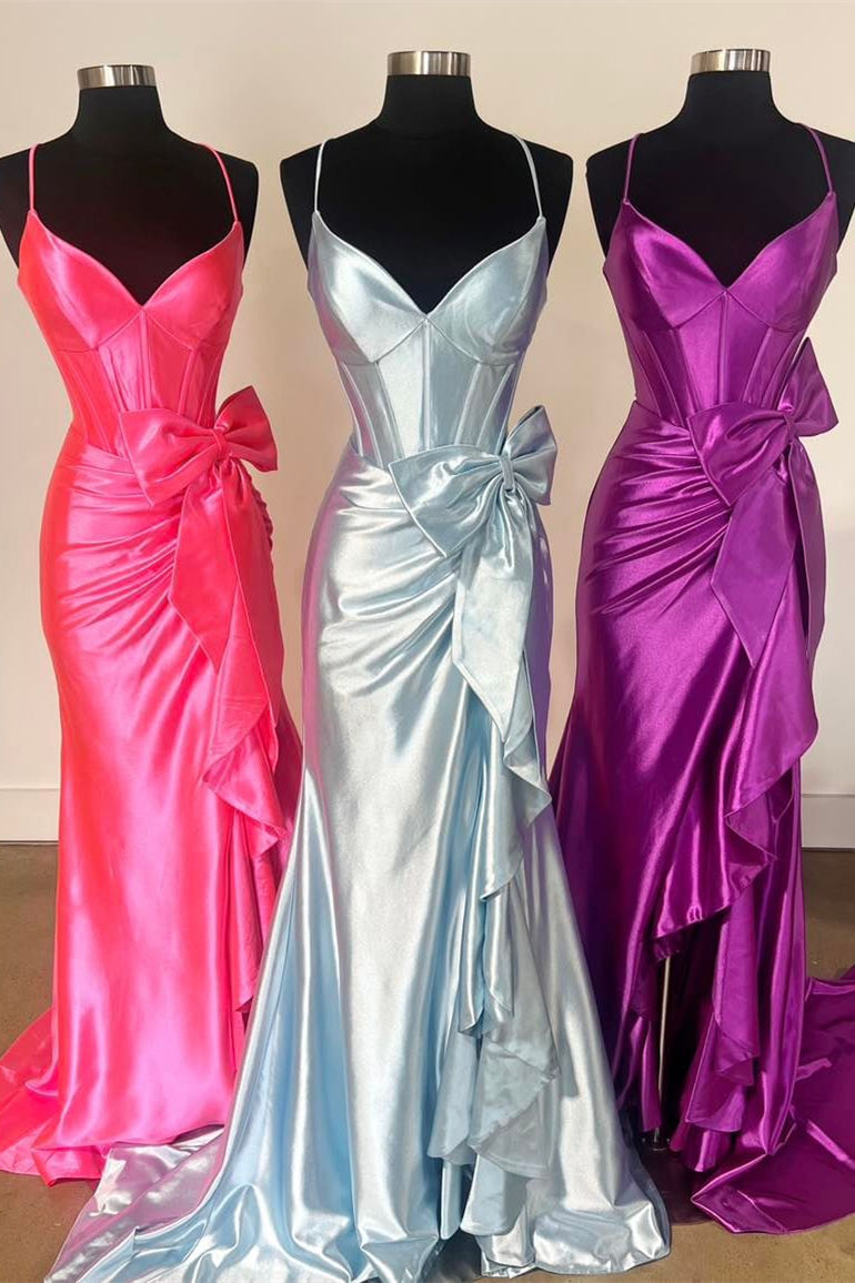 Jianna | Straps V-Neck Satin Mermaid Prom Dress with Bow