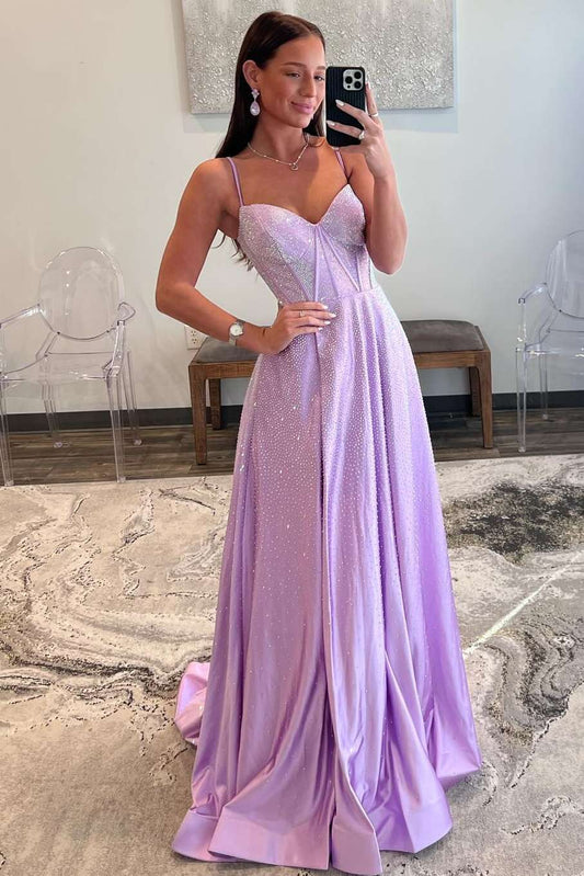  Adrianna | Strapless Lilac Corset A-Line Prom Dress with Rhinestones - Prom Dresses - DYAVOR® 