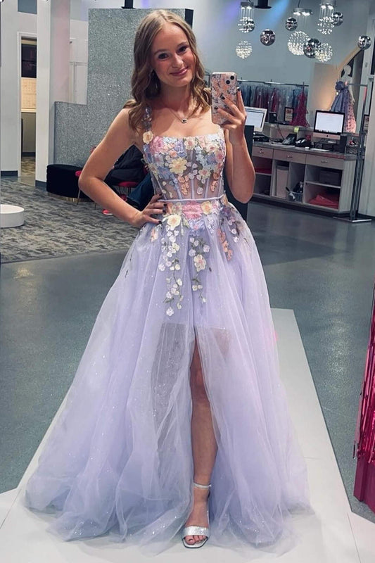  Millie | Lavender Straps Floral Short Party Dress with Detachable Cape - Prom Dress - DYAVOR® 