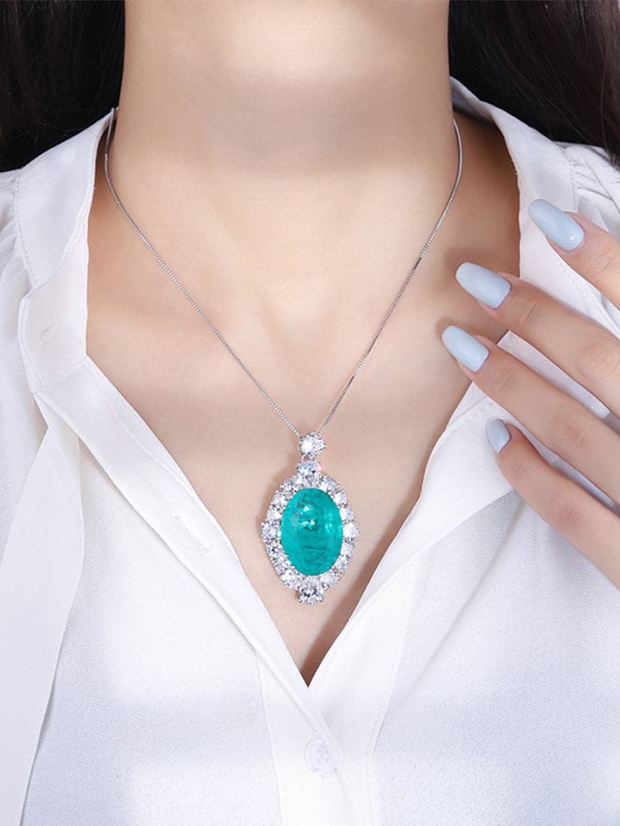  Faux Paraiba Egg-Shaped Luxury Pendant Necklace MSN110807 - Apparel & Accessories - DYAVOR® 