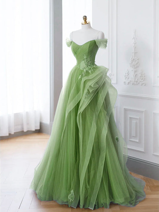  Saflor | Green A-Line Off Shoulder Long Prom Dress Lace Long Evening Dress - Prom Dress - DYAVOR® 