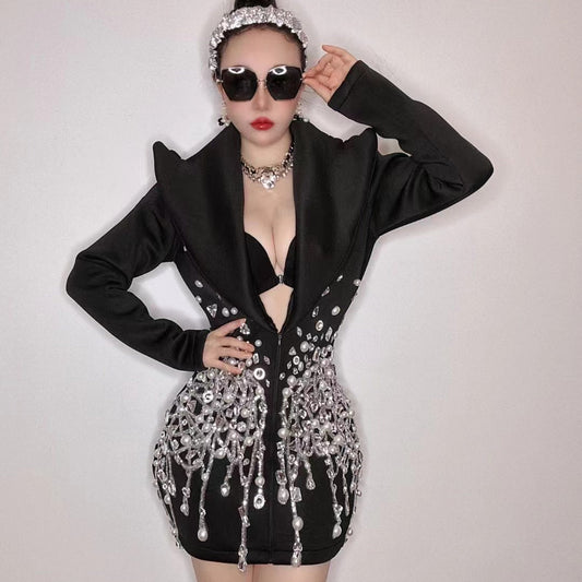  Handmade Crystal Pearls Beaded Blazer - Blazers - DYAVOR® 
