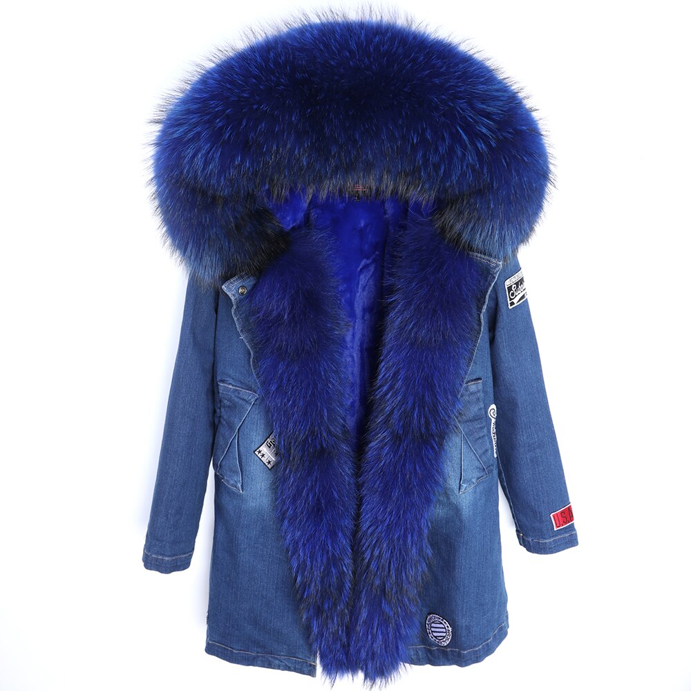  Maomaokong Real Raccoon Fur Coat Fox Collar Denim Coats Winter Jackets Women Parkas Hooded Real Rabbit Fur Liner Women's Jacket -  - DYAVOR® 