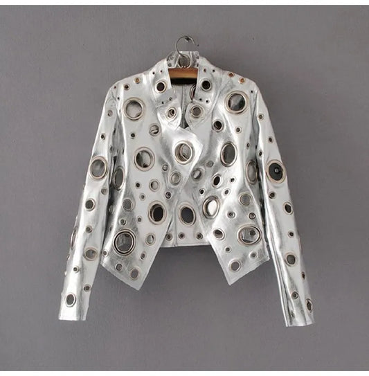  Chic Faux Leather Cut-Out Crop Jacket - Jackets - DYAVOR® 