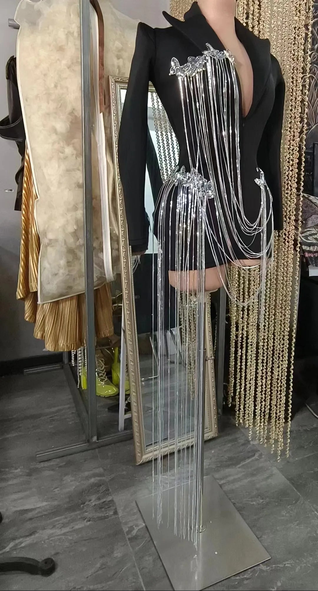  Handmade Crystal Sequined Fringes Blazer - Blazers - DYAVOR® 