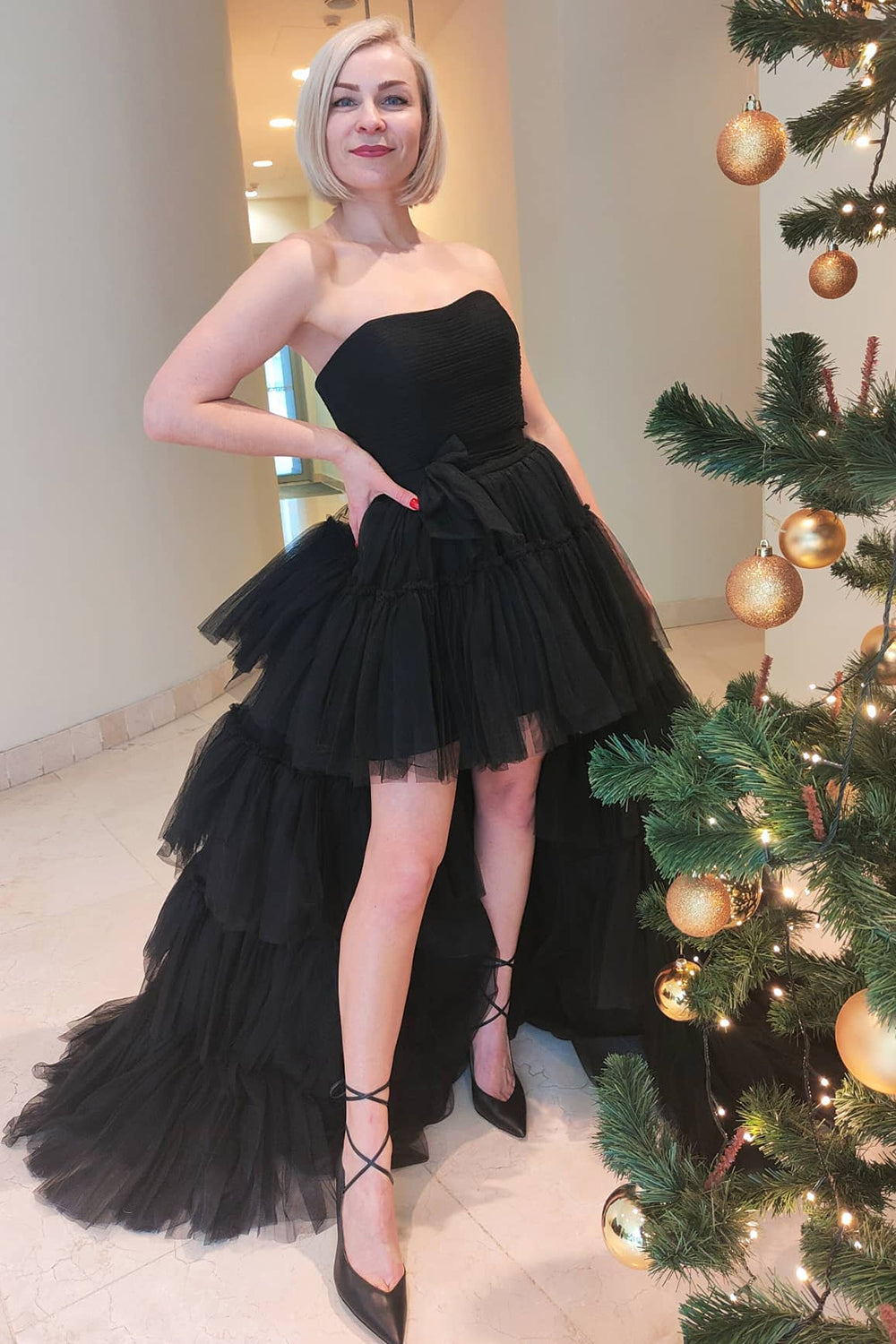  June |A-line High Low Strapless Tulle Prom Dress with Ruffles - Prom Dress - DYAVOR® 