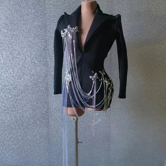  Handmade Crystal Sequined Fringes Blazer - Blazers - DYAVOR® 