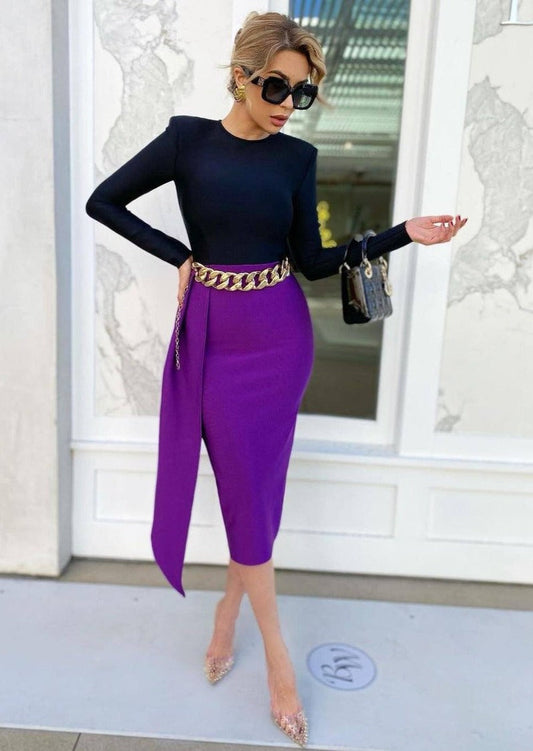  Black and Purple Bodycon Midi Dress -  - DYAVOR® 