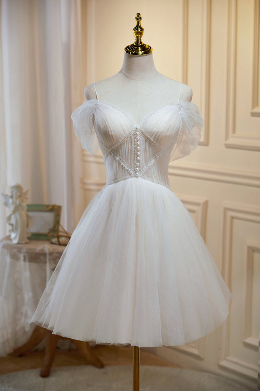  Sama |Ivory A-line V Neck Tulle Homecoming Dresses - Homecoming Dress - DYAVOR® 