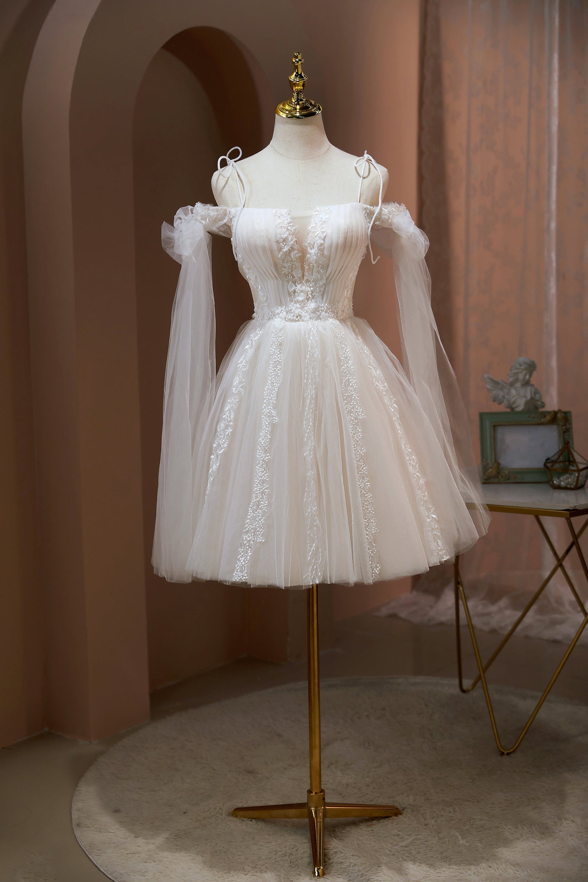  Viveca | Spaghetti Straps A Line Appliques Tulle Short Homecoming Dresses - Homecoming Dress - DYAVOR® 