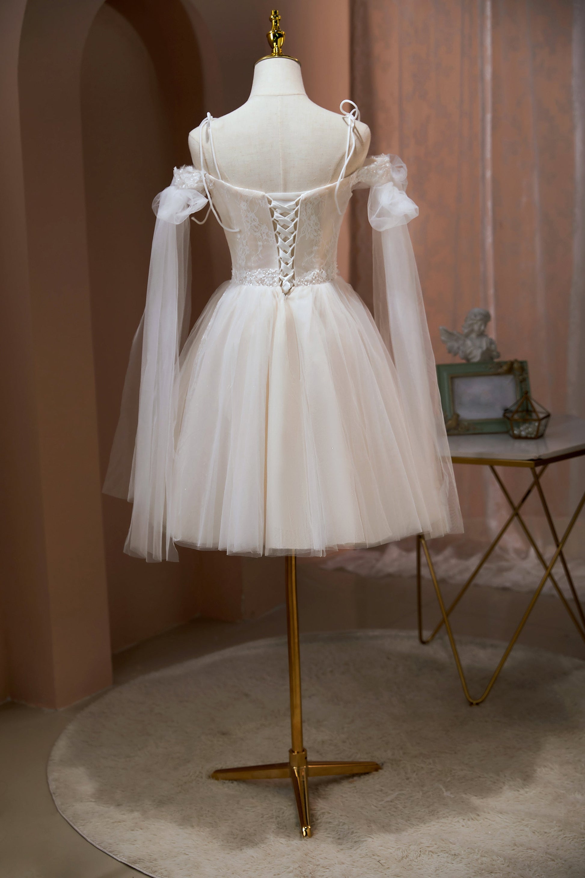  Viveca | Spaghetti Straps A Line Appliques Tulle Short Homecoming Dresses - Homecoming Dress - DYAVOR® 