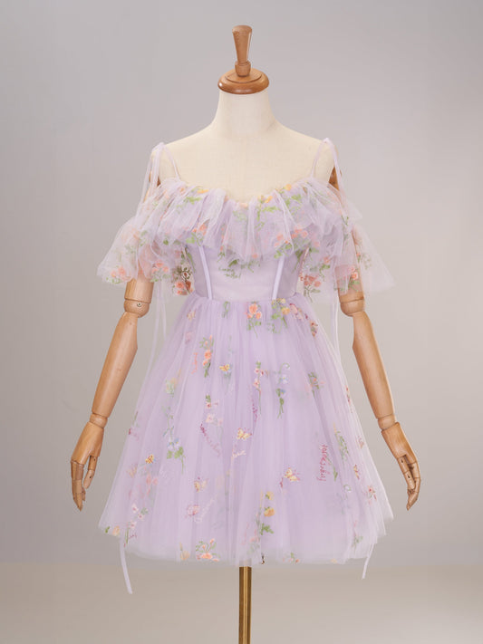  Lavender Off the Shoulder Corset Homecoming Dress with Ruffles - Cocktail Dress - DYAVOR® 